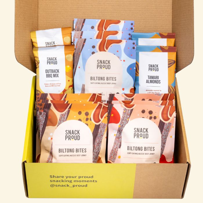 Gourmet jerky gift pack with nuts and protein rich snacks