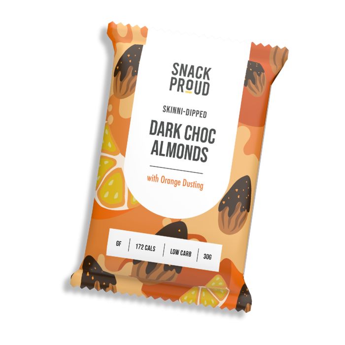 Snack Proud, Skinni-coated Almonds Dark Chocolate with Orange Dusting 10 x 30g