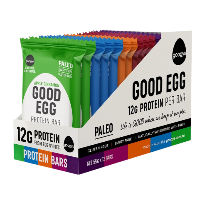 Googys, Paleo Protein Bar Mixed Flavour, 12 x 55g