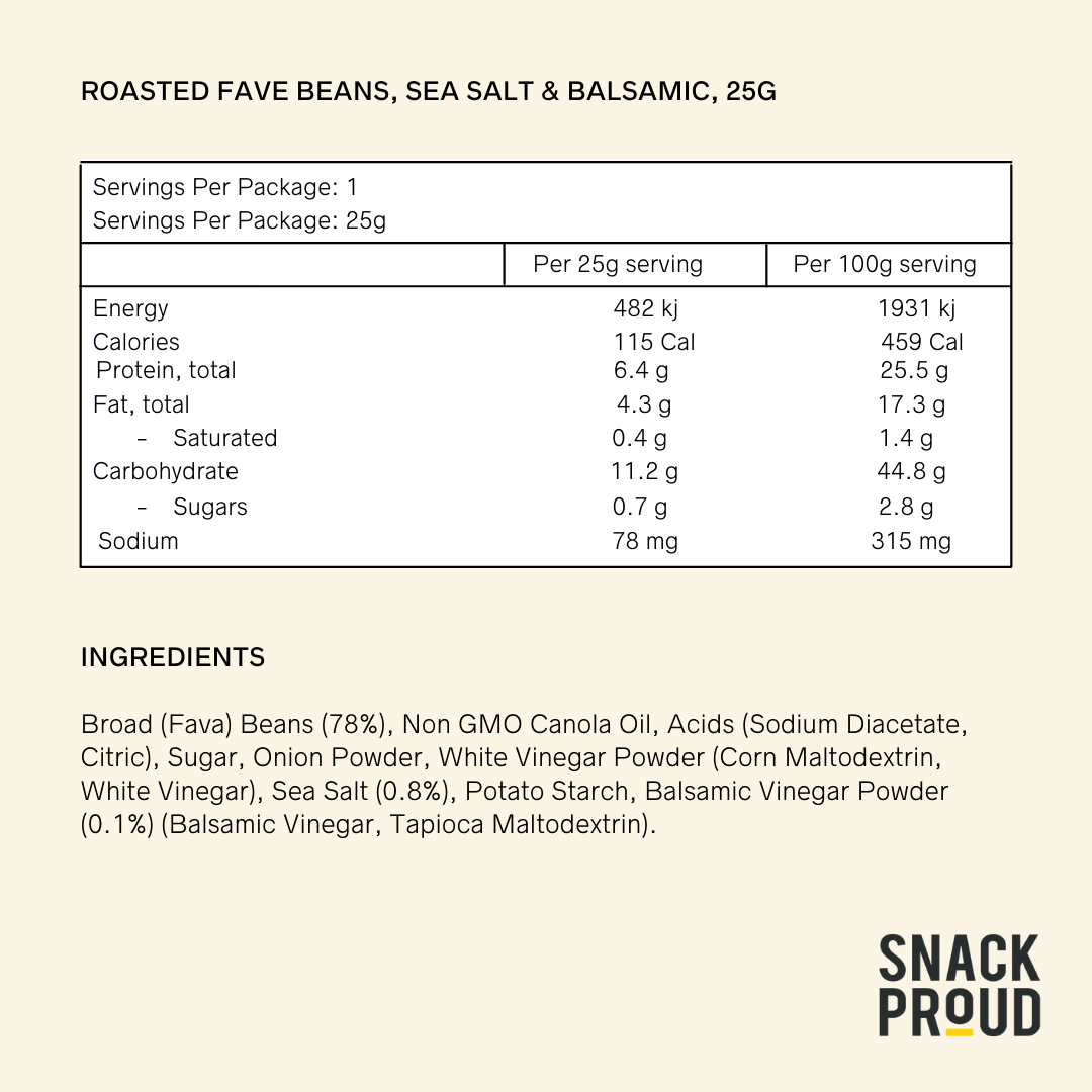 Happy Snack, Roasted Fava Beans, Sea Salt and Balsamic Vinegar, 25g - 50Pack