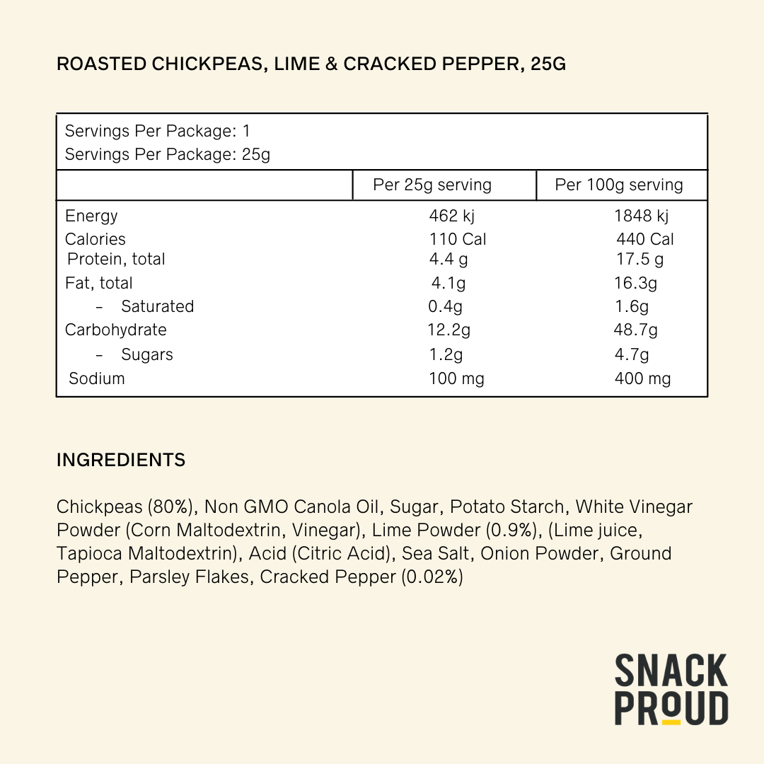Happy Snack, Crunchy Chickpeas, Lime and Cracked Pepper, 25g - 50Pack
