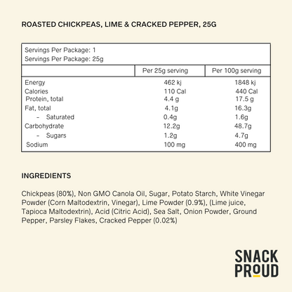 Happy Snack, Crunchy Chickpeas, Lime and Cracked Pepper, 25g - 50Pack