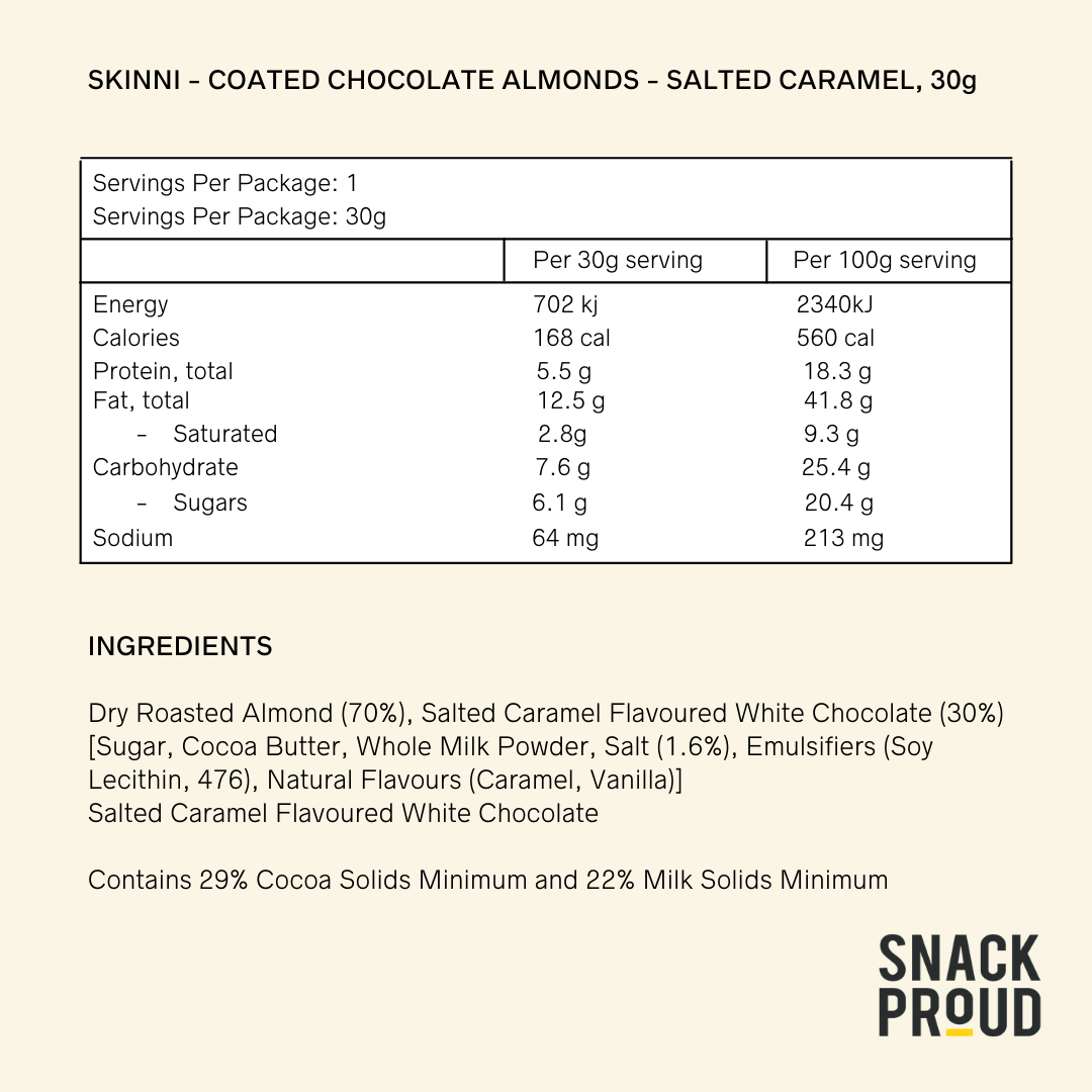 Snack Proud - Skinni - Coated Almonds, Salted Caramel, 30g - 10Pack