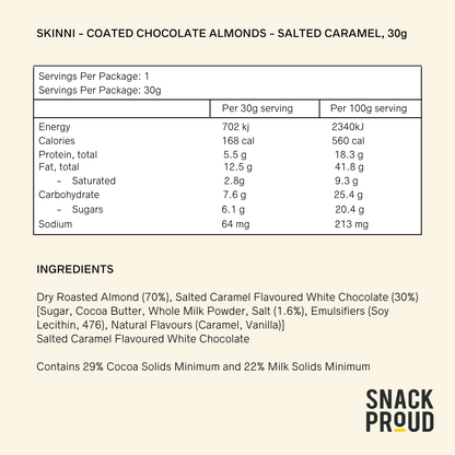 Snack Proud - Skinni - Coated Almonds, Salted Caramel, 30g - 10Pack