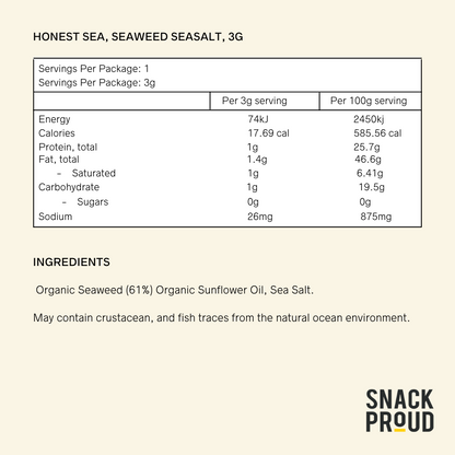 Honest Sea, Seaweed Seasalt, 3g - 6pack