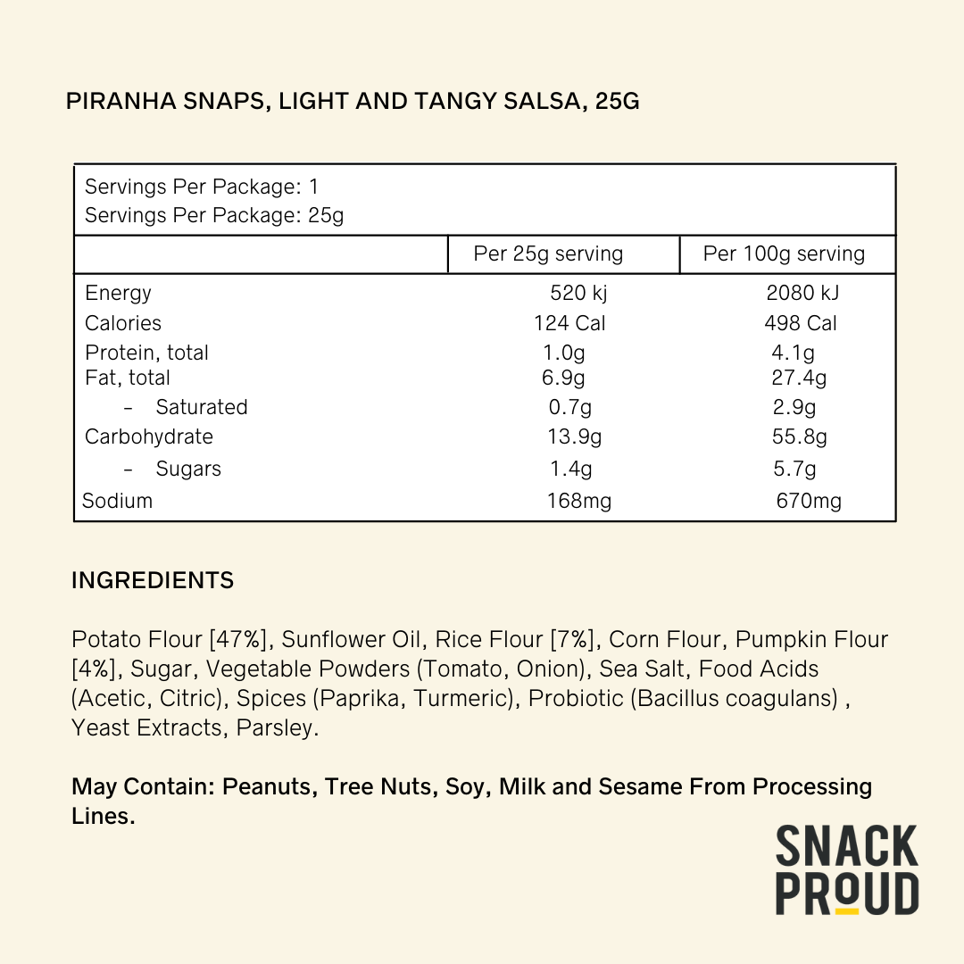 Piranha Snaps, Light and Tangy Salsa, 25g - 24Pack