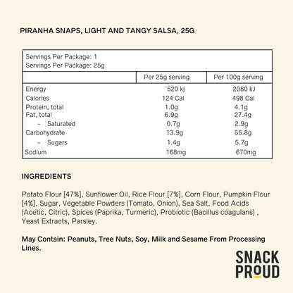 Piranha Snaps, Light and Tangy Salsa, 25g - 24Pack