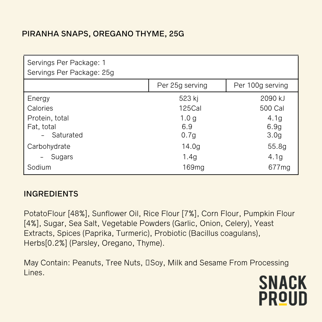 Piranha Snaps, Oregano Thyme, 25g - 24Pack