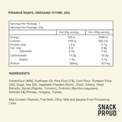 Piranha Snaps, Oregano Thyme, 25g - 24Pack