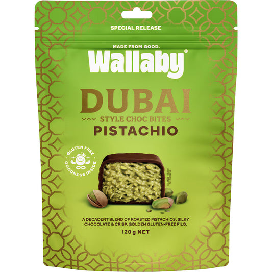 Wallaby, Dubai Choc Bites Pistachio 120g